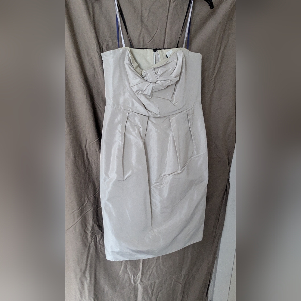 J. Crew Womens size 6 100% Silk Strapless Dress Silver Gray with Bow Detail Styl